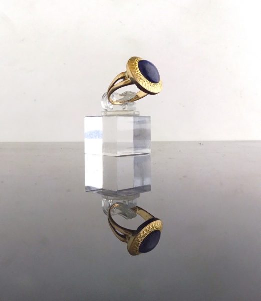 Antique Victorian Etruscan Style Lapis Lazuli Set Ring