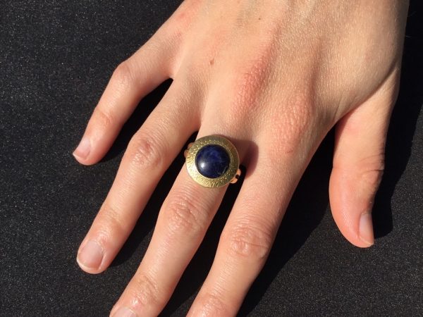 Antique Victorian Etruscan Style Lapis Lazuli Set Ring