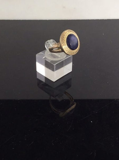 Antique Victorian Etruscan Style Lapis Lazuli Set Ring