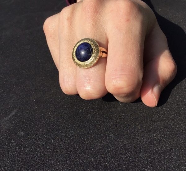 Antique Victorian Etruscan Style Lapis Lazuli Set Ring
