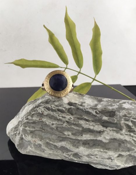 Antique Victorian Etruscan Style Lapis Lazuli Set Ring