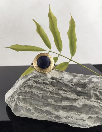 Antique Victorian Etruscan Style Lapis Lazuli Set Ring