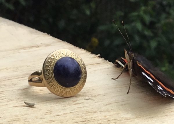 Antique Victorian Etruscan Style Lapis Lazuli Set Ring