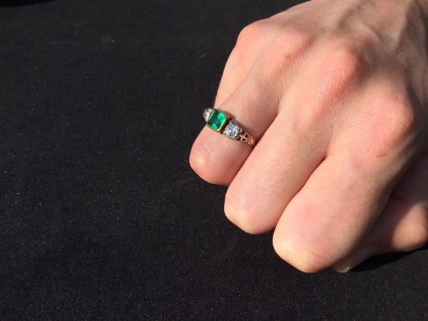 Antique Georgian Colombian emerald and diamond engagement ring