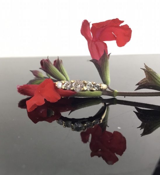 Antique Edwardian Five Stone Diamond Engagement Ring in Stepped 18ct Gold Mount