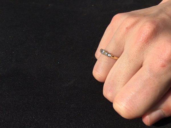 Antique Edwardian Five Stone Diamond Engagement Ring in Stepped 18ct Gold Mount