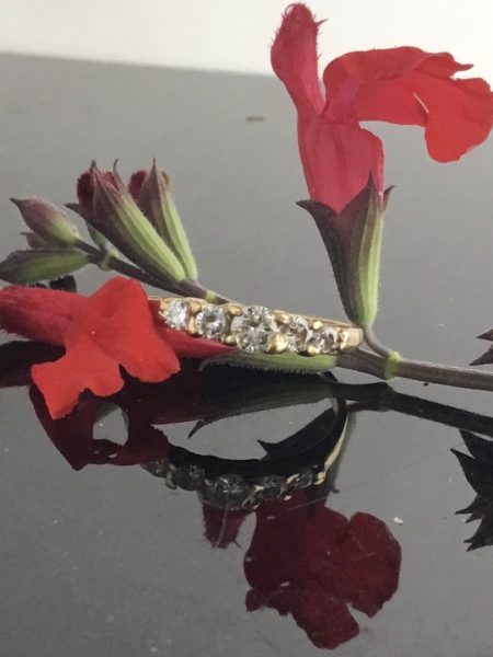 Antique Edwardian Five Stone Diamond Engagement Ring in Stepped 18ct Gold Mount