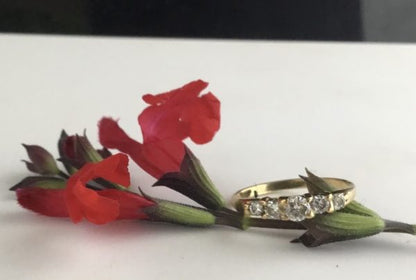 Antique Edwardian Five Stone Diamond Engagement Ring in Stepped 18ct Gold Mount