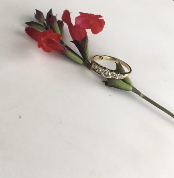 Antique Edwardian Five Stone Diamond Engagement Ring in Stepped 18ct Gold Mount