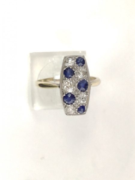 Vintage Art Deco Diamond and Sapphire Plaque Ring