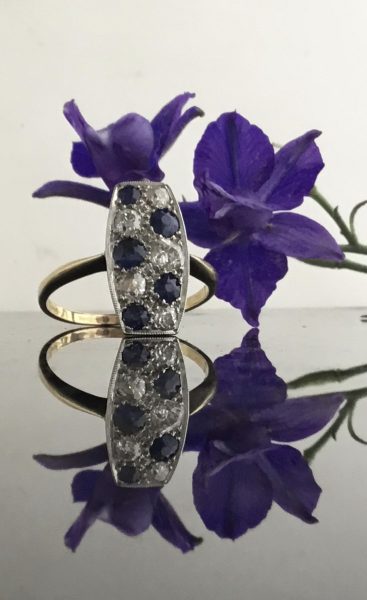 Vintage Art Deco Diamond and Sapphire Plaque Ring