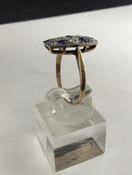 Vintage Art Deco Diamond and Sapphire Plaque Ring