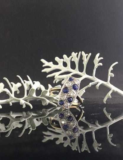 Vintage Art Deco Diamond and Sapphire Plaque Ring