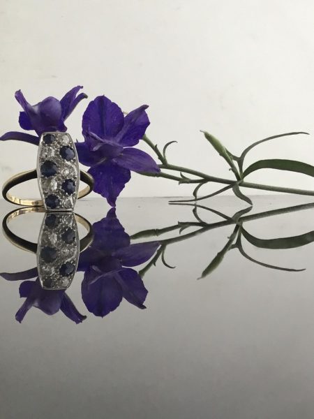 Vintage Art Deco Diamond and Sapphire Plaque Ring