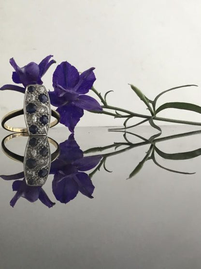 Vintage Art Deco Diamond and Sapphire Plaque Ring