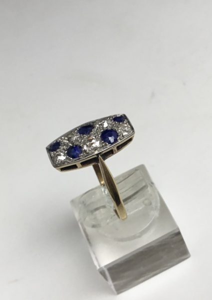Vintage Art Deco Diamond and Sapphire Plaque Ring