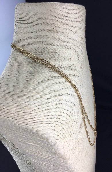 Antique Edwardian Gold Fancy Long Guard Chain Necklace