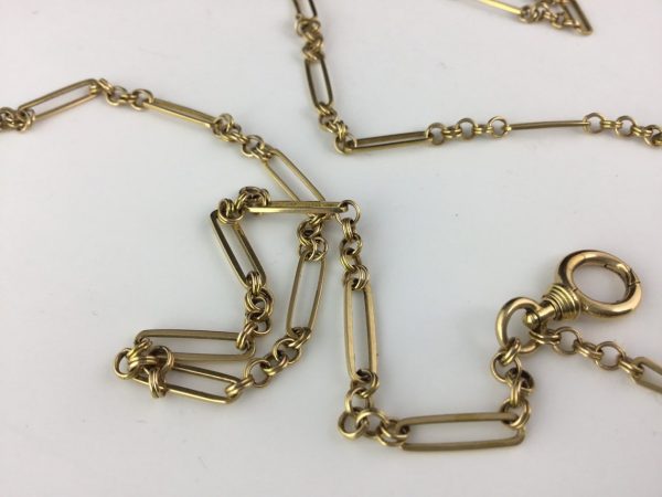Antique Edwardian Gold Fancy Long Guard Chain Necklace