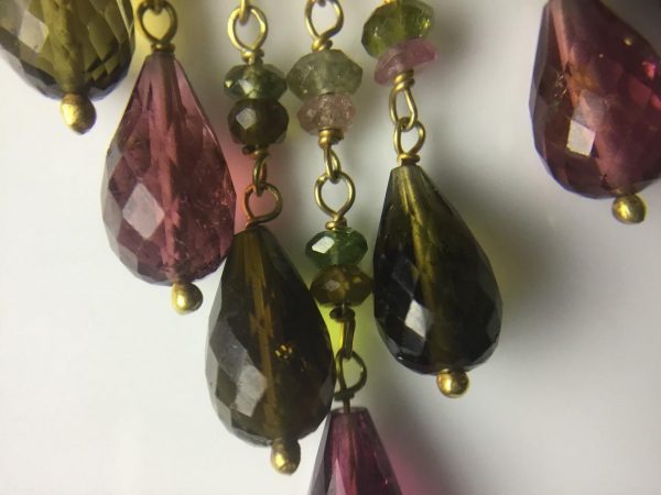 Dramatic Vintage Diamond and Tourmaline Chandelier Earrings