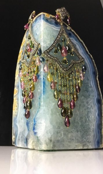 Dramatic Vintage Diamond and Tourmaline Chandelier Earrings