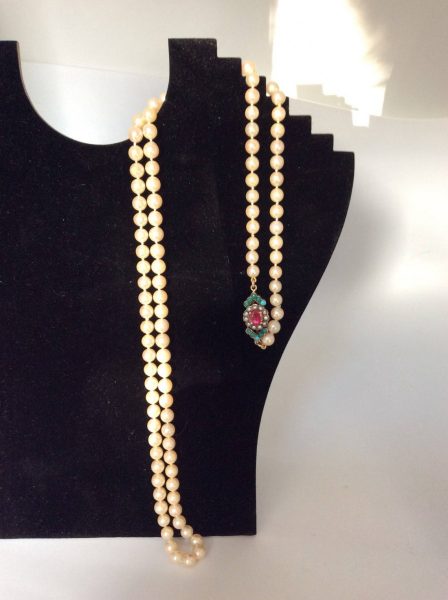 Antique Art Deco Ruby Turquoise and Pearl Set Pearl Necklace