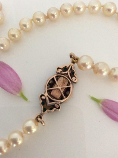 Antique Art Deco Ruby Turquoise and Pearl Set Pearl Necklace