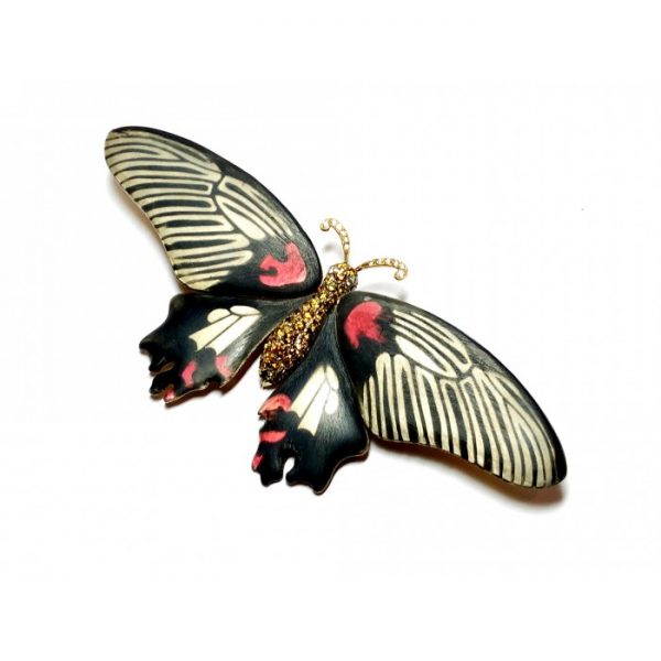 Enamel And Diamond Butterfly Silver And Gold Brooch