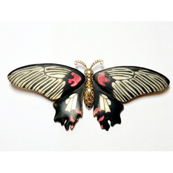 Enamel And Diamond Butterfly Silver And Gold Brooch