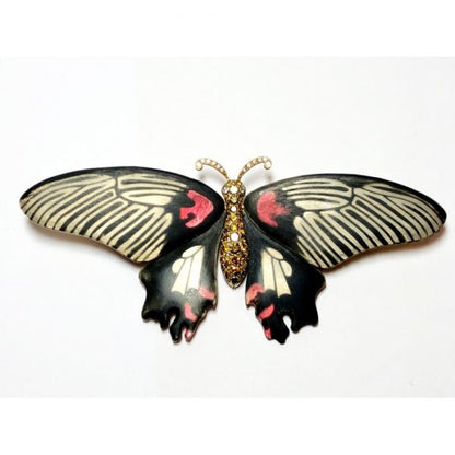 Enamel And Diamond Butterfly Silver And Gold Brooch