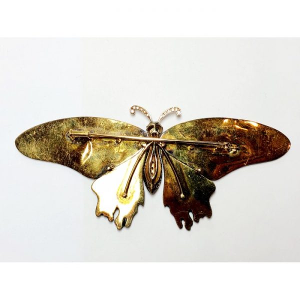 Enamel And Diamond Butterfly Silver And Gold Brooch