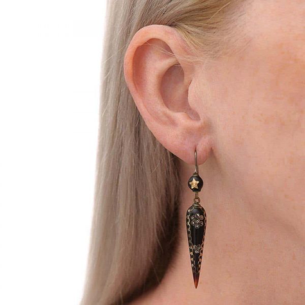 Antique Victorian Yellow Gold and Silver Pique Earrings, Circa 1870