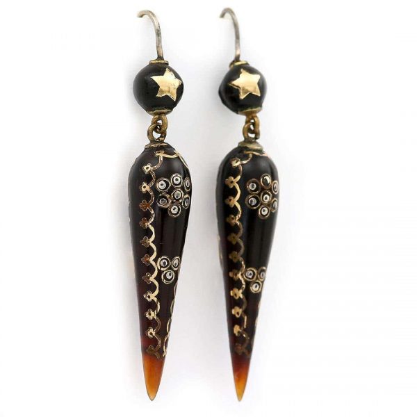 Antique Victorian Yellow Gold and Silver Pique Earrings, Circa 1870