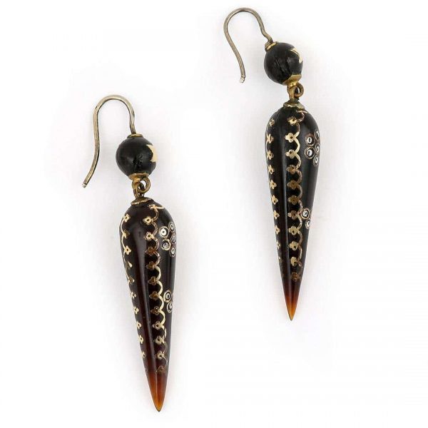 Antique Victorian Yellow Gold and Silver Pique Earrings, Circa 1870