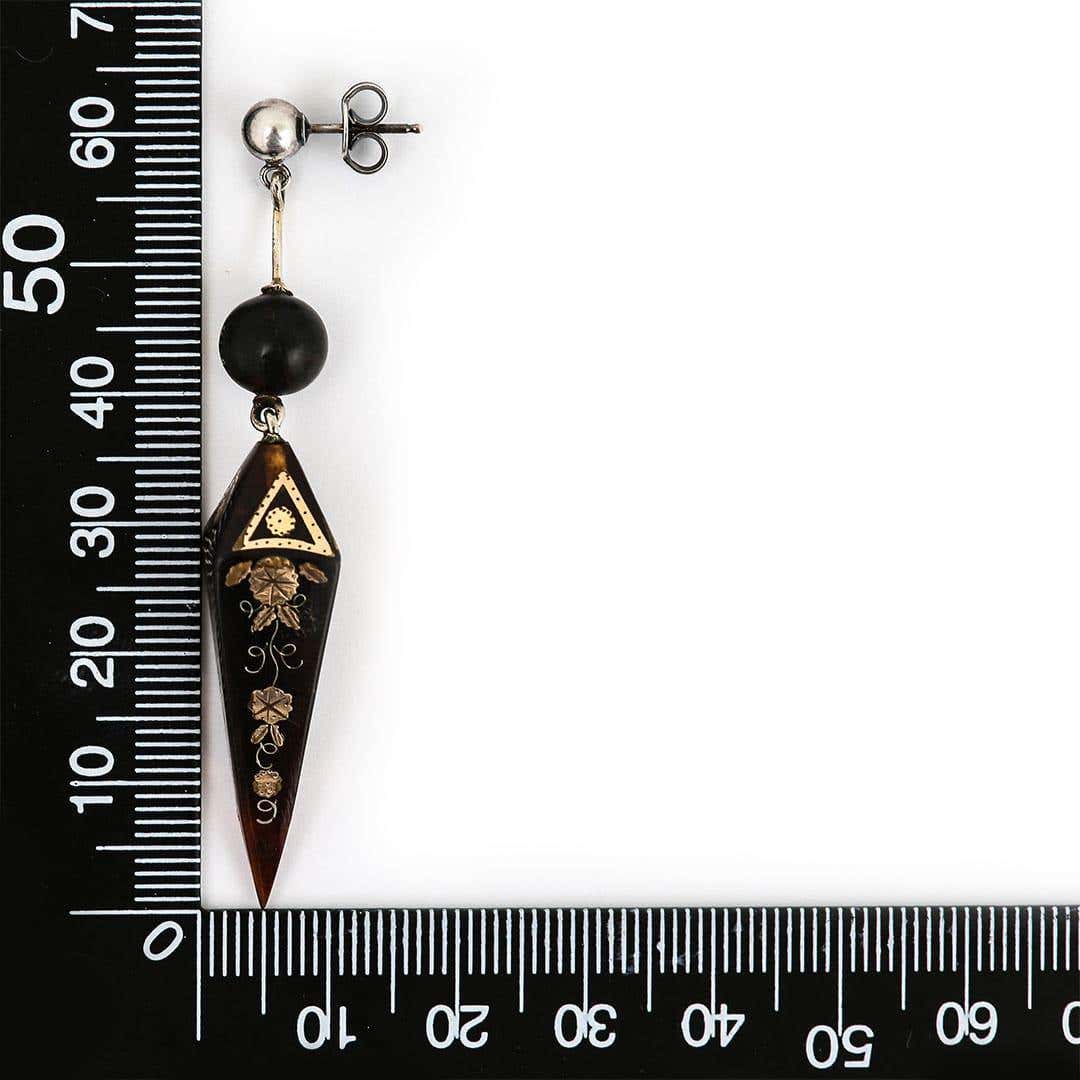 Antique Victorian Yellow Gold and Silver Pique Drop Earrings, Circa 1870