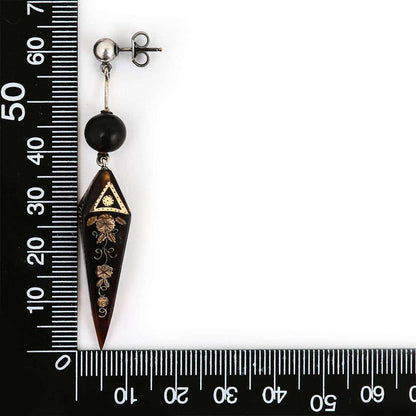 Antique Victorian Yellow Gold and Silver Pique Drop Earrings, Circa 1870