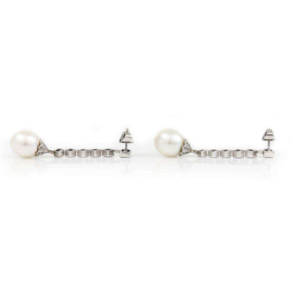 Contemporary 18ct White Gold Pearl and 3.10ct Diamond Drop Earrings