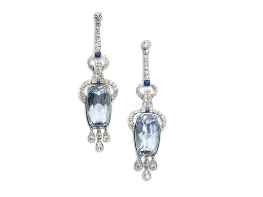 Aquamarine Sapphire Diamond Platinum Earrings