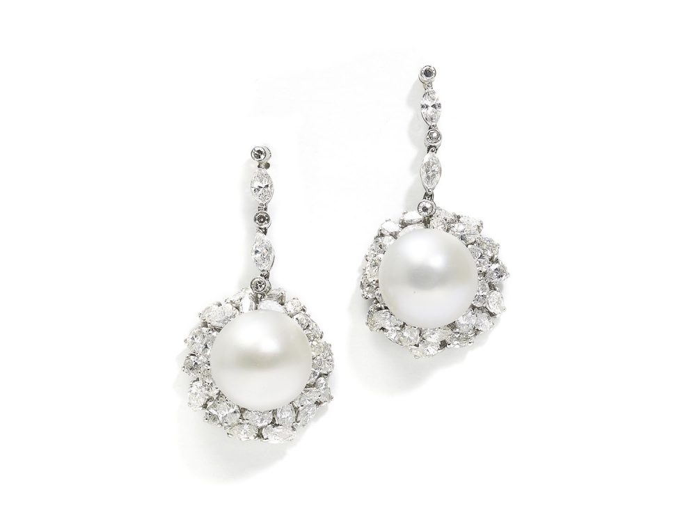 Vintage South Sea Pearl & Diamond Earrings