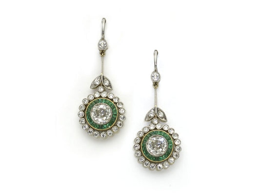 Art Deco Style Emerald Diamond Drop Earrings