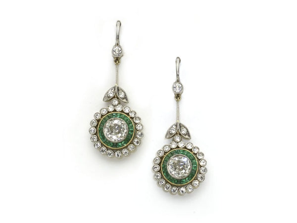 Art Deco Style Emerald Diamond Drop Earrings