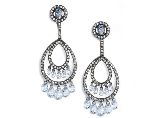 Blue Topaz Diamond Silver Gold Drop Earring