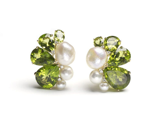 Peridot, Pearl and Diamond Earrings
