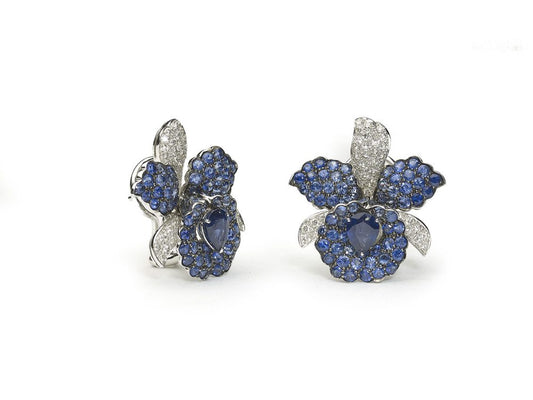 Sapphire & Diamond Orchid Earrings