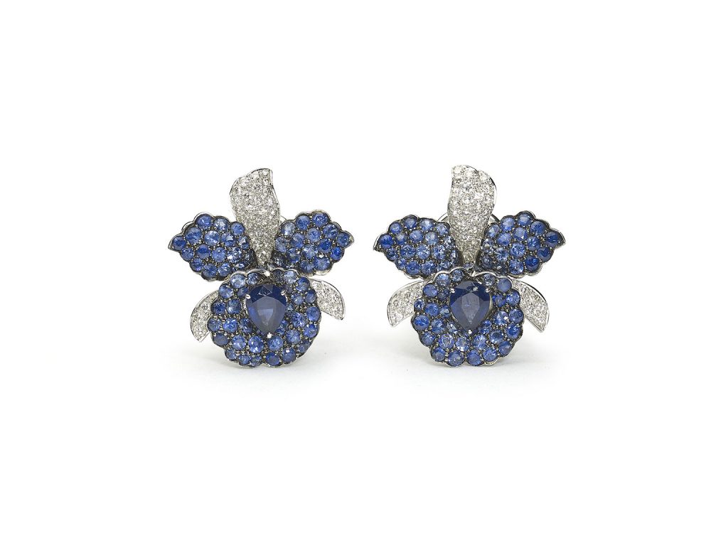 Sapphire & Diamond Orchid Earrings