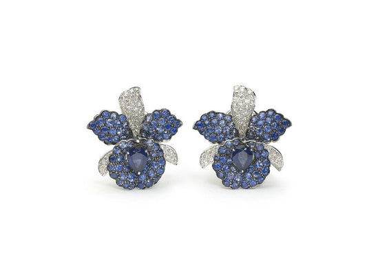 Sapphire & Diamond Orchid Earrings