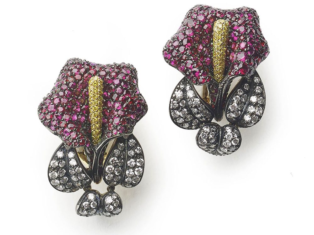 Ruby and Diamond Calla Lily Earrings