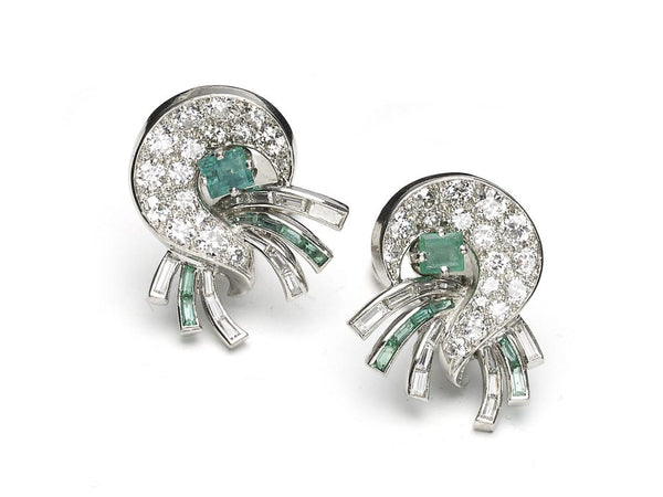 Antique J. E. Caldwell Emerald and Diamond Earrings