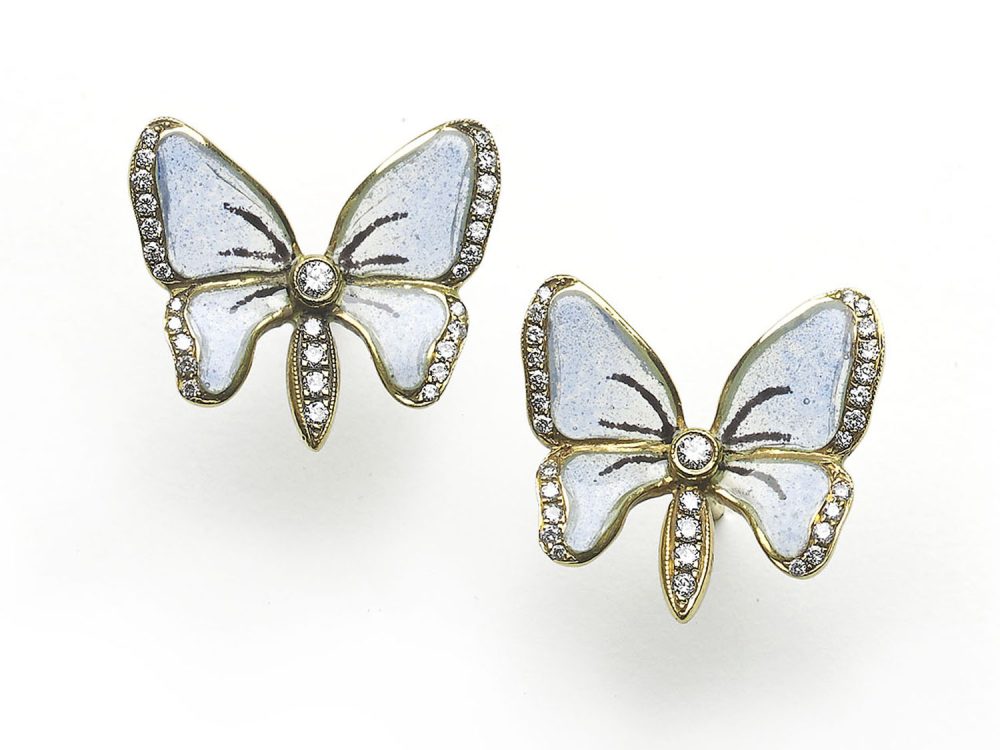 Moira Blue Enamel & Diamond Butterfly Earrings