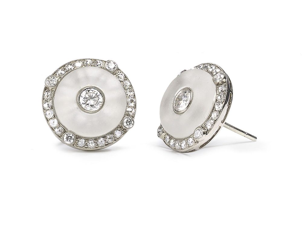 Art Deco Style Rock Crystal & Diamond Earrings