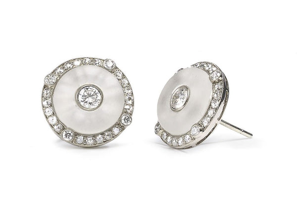 Art Deco Style Rock Crystal & Diamond Earrings